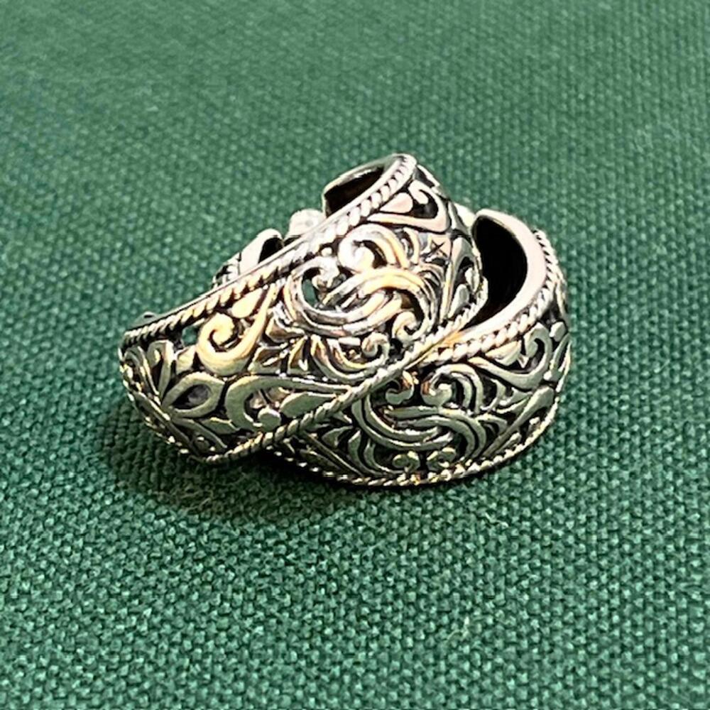 Stylish Silver Hoop Earrings with Intricate Scroll Design